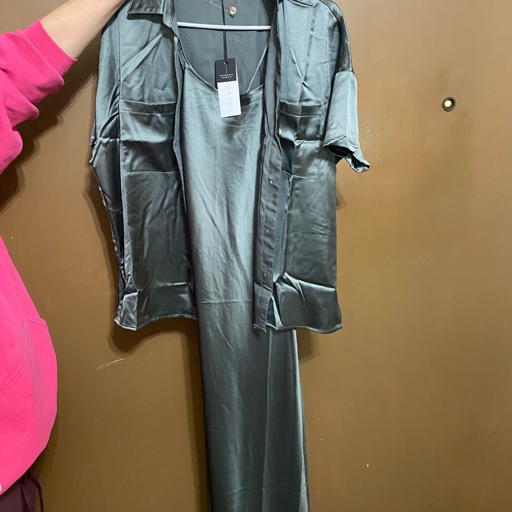 Satin Green Shirt Dress
